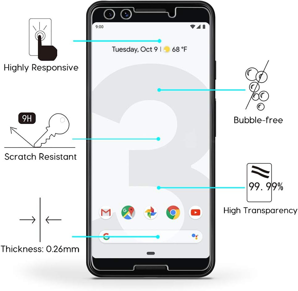 OMOTON Google Pixel 3 Screen Protector, Tempered Glass Screen Protector for Google Pixel 3 [5.5 Inch] with Guide Frame [Only Cover Display Area] [2 Pack]