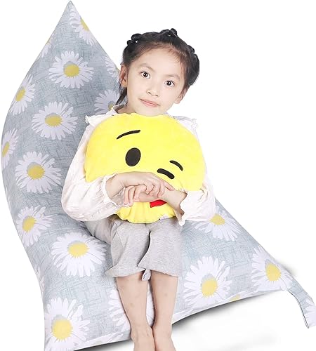 Funda para puf de almacenamiento de animales de peluche, lona con margaritas de felpa, artículos de almacenamiento y asiento sentado para niños,