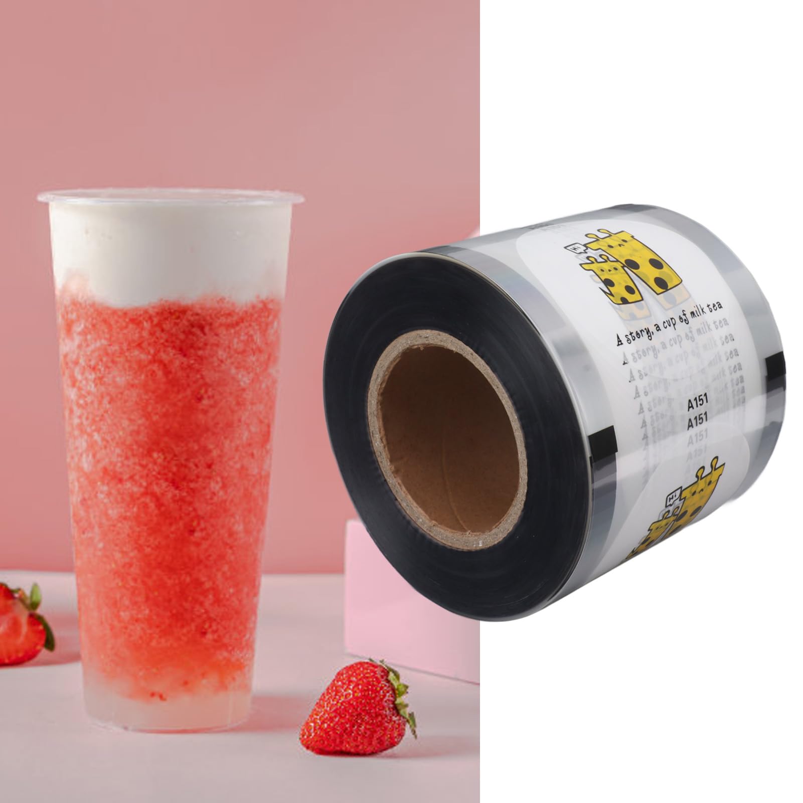 Cup Sealer Film 2000PCS Per Roll CPP Cute Giraffe Pattern Milk Tea Cup Sealing Film Safe Easy to Use for Plastic and Paper Cup 90 to 95mm