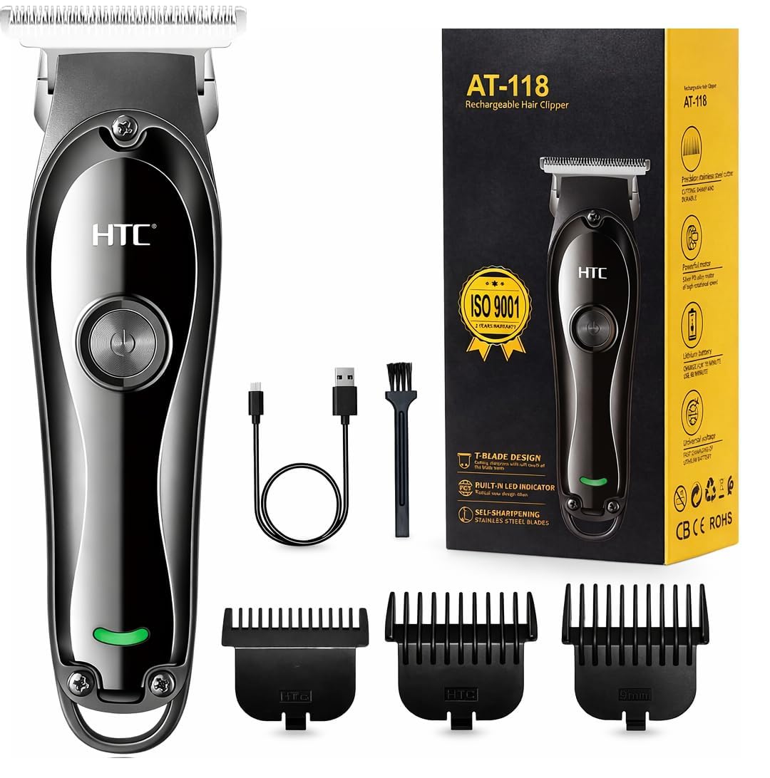 Umite Chef Professional Rechargeable Hair Trimmer for Men | Cordless Beard Trimmer Hair Clipper Machine | USB Fast Charging Grooming Kit | Stainless Steel T-Blade Precision Cutter - AT-118