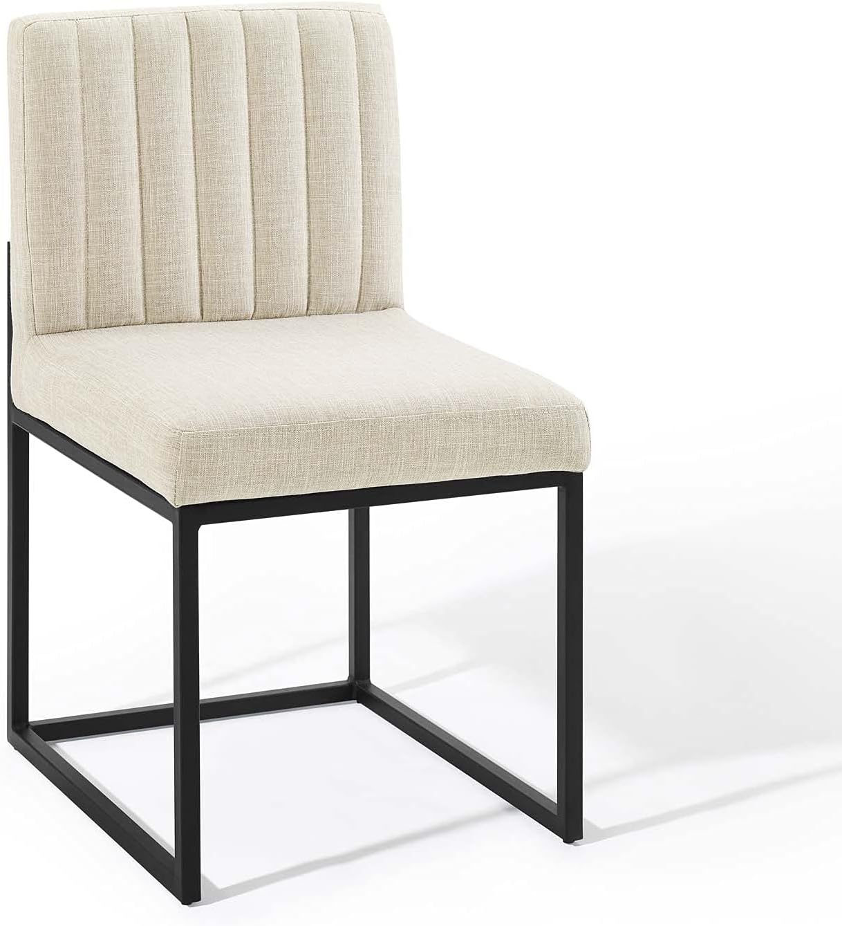 Modway Carriage Channel Tufted Sled Base Upholstered Fabric Dining Chair, Black Beige