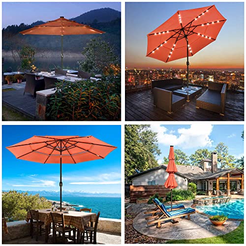 Yescom UV70+ 3-Tiers 10ft LED Patio Umbrella with Solar Powered Crank Tilt for Outdoor Garden Yard Pool Orange