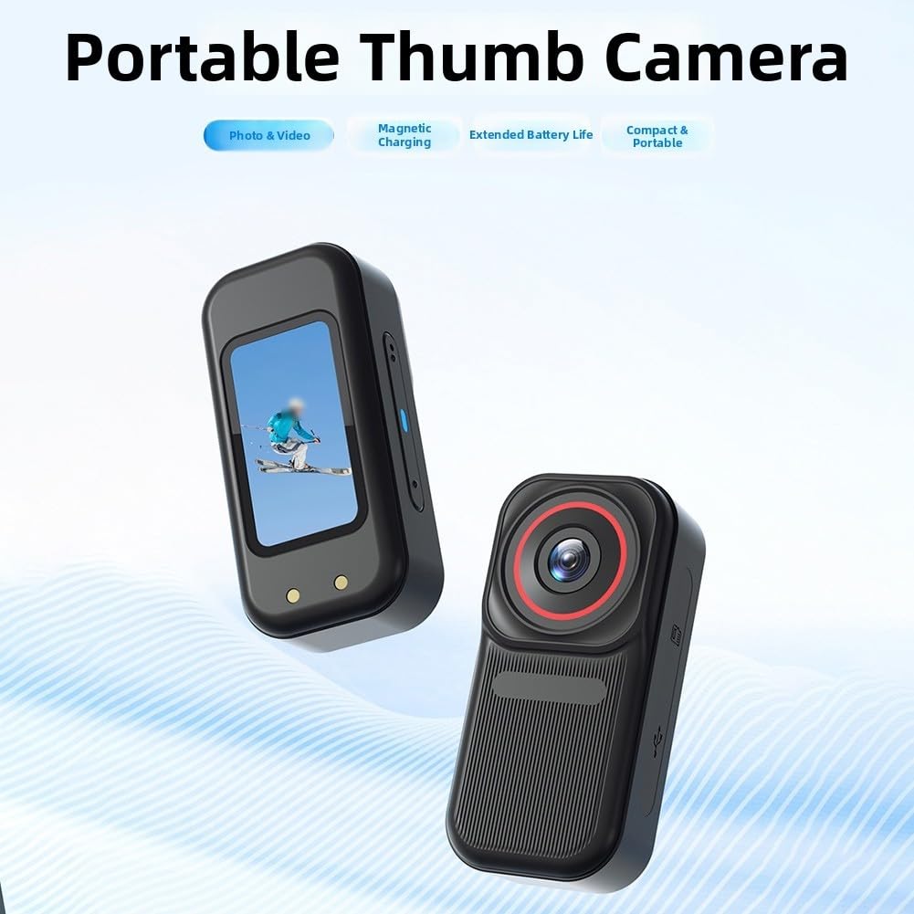 Fotocamera compatta in ABS con custodia magnetica | Video 4K per l'acquisizione, obiettivo grandangolare, stabilizzazione EIS, connettività WiFi, per il controllo app smartphone