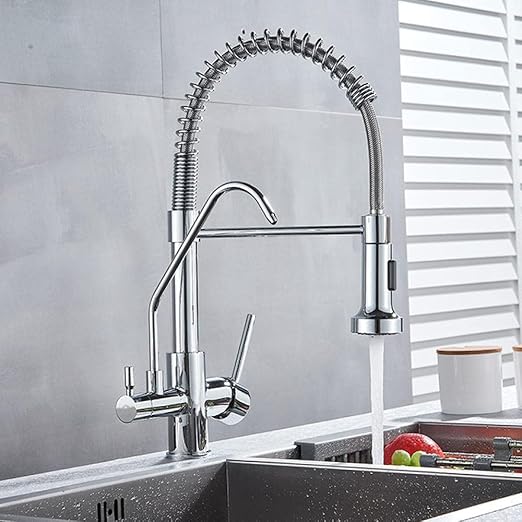 Modern Chrome Kitchen Tap Rotary Filter Pure Water Device Hot and Cold Water Mixer Spring Kitchen Tap Deck Installation