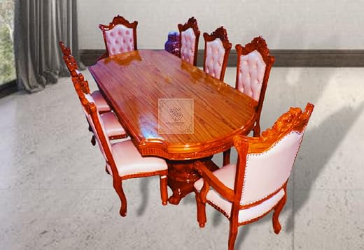 NAAZ HANDICRAFT 8 Seater Dining Table Set with 8 Chairs for Living Room Home Wooden 8 Seater Dining Table Set for Restaura...