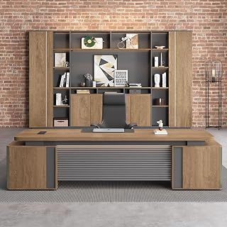 L Shaped Executive Office Desk with Drawers, Modern Large Computer Desk with Thickened Tabletop and USB Port Gaming Study Table Business Furniture Set for Home or Business