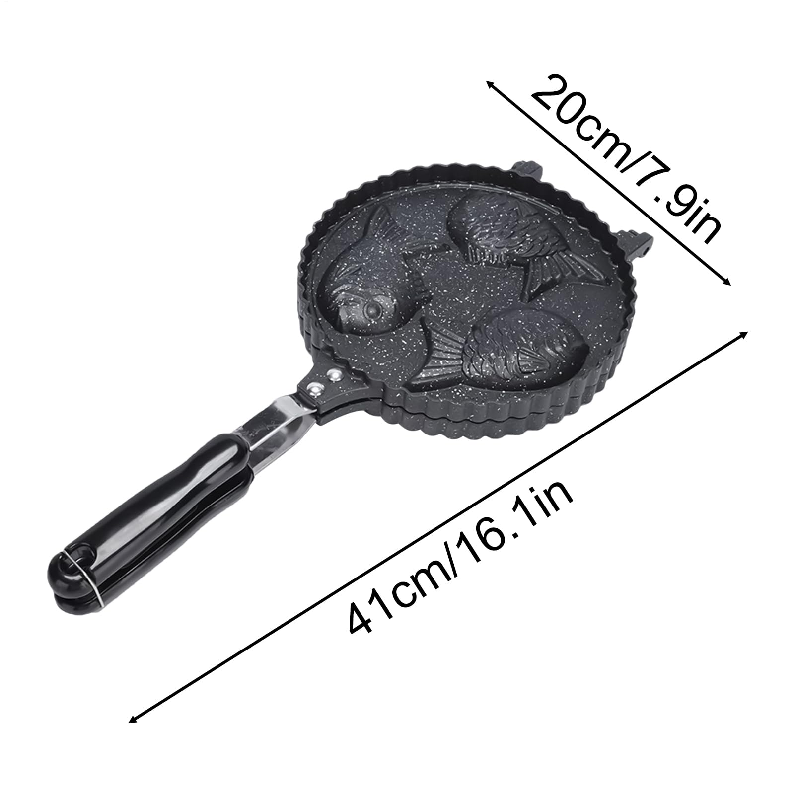 Macchina per waffle a forma di pesce, in alluminio antiaderente con manico lungo, per cucinare in cucina, robusta padella antiaderente per waffle, elettrodomestici per mercato notturno, colazione