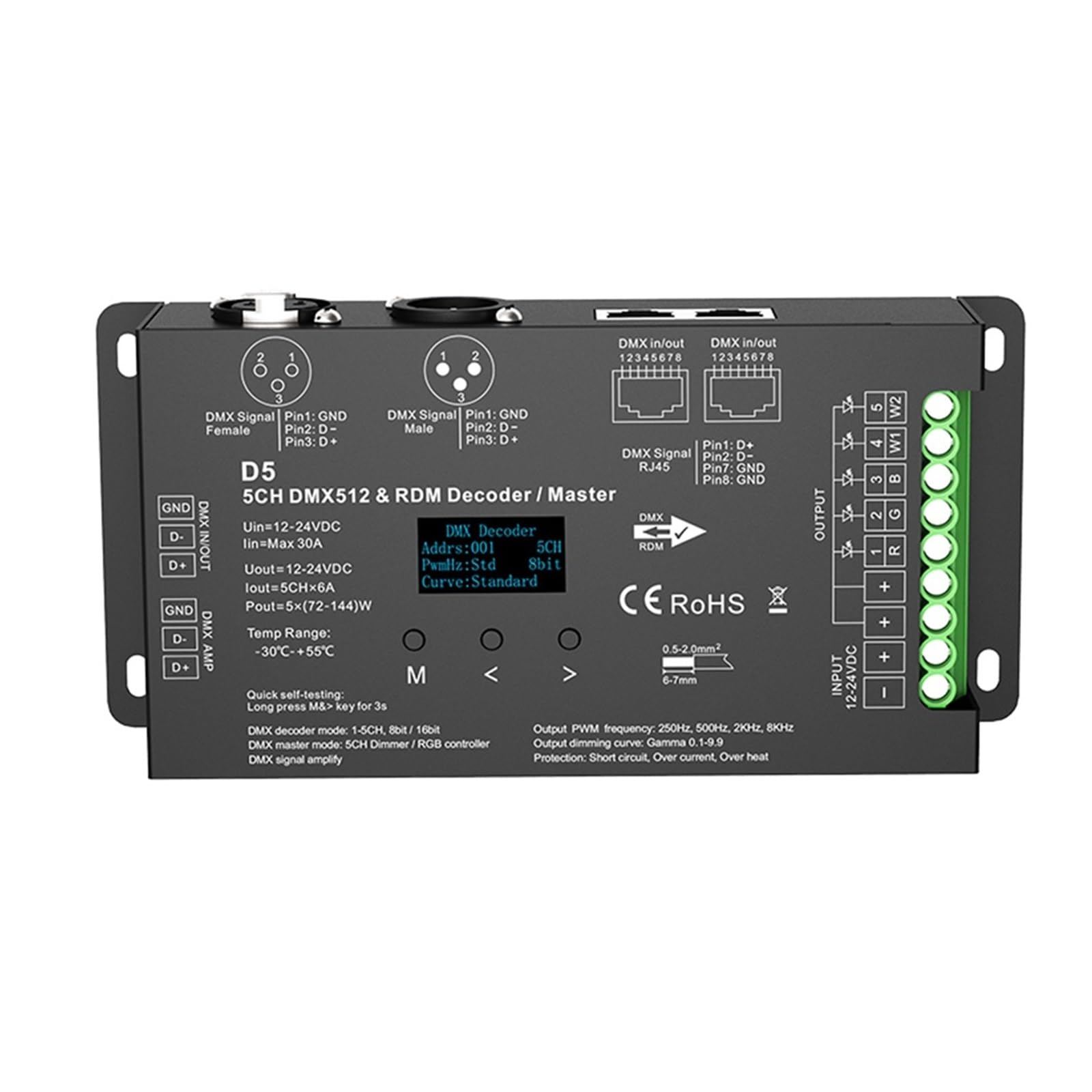 4/5 Kanal DMX512 CV Decoder 12V 24V DC 4CH 5CH RDM DMX Signal Controller(D5 Only)