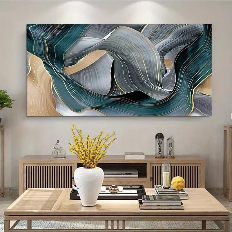 Salon moderne chaleureux avec la grande toile abstraite AEFOUU 75x150 cm