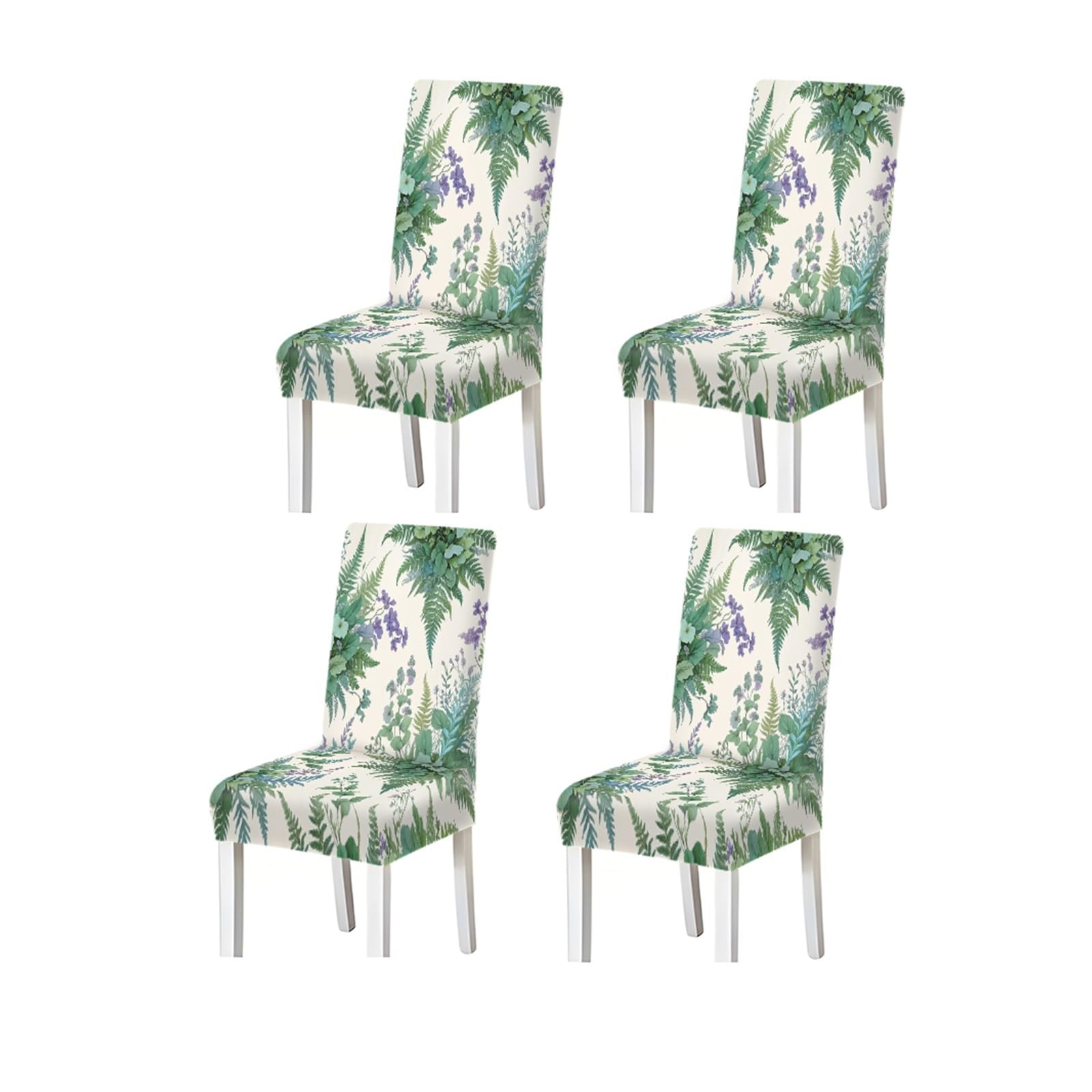 Bosuybn One Color Watercolor Green Fern Purple Lavender Botanical Pattern Print Dining Chair Covers Set Of 2/4/6, Stretch Slipcovers For Kitchen Dining Room Furniture Protectors For Home Dining Room(4Pcschair Cover)