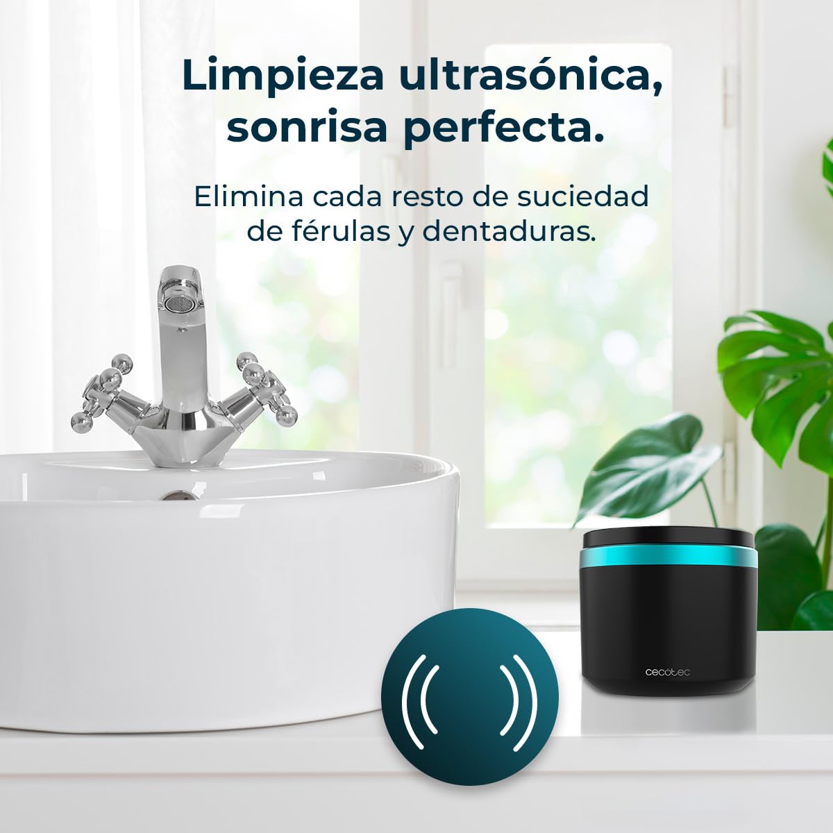 Cecotec Nettoyeur à Ultrasons Gouttière Dentaire et Prothèses ToothCare EasyClean. Nettoyage par Vibrations Ultrasoniques, Lumières UV, Réservoir de 200 ml, Résultats en 5 min, Panier Intérieur.
