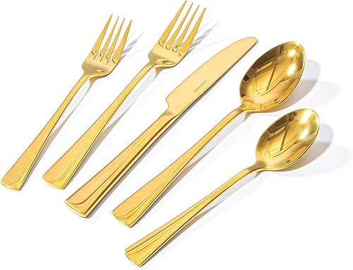 Miniatura 12 de KINGSTONE Cubiertos de acero inoxidable 18/10, juego de cubiertos forjados de 20 piezas para 4, cubiertos pulidos con espejo, seguro para el hogar,