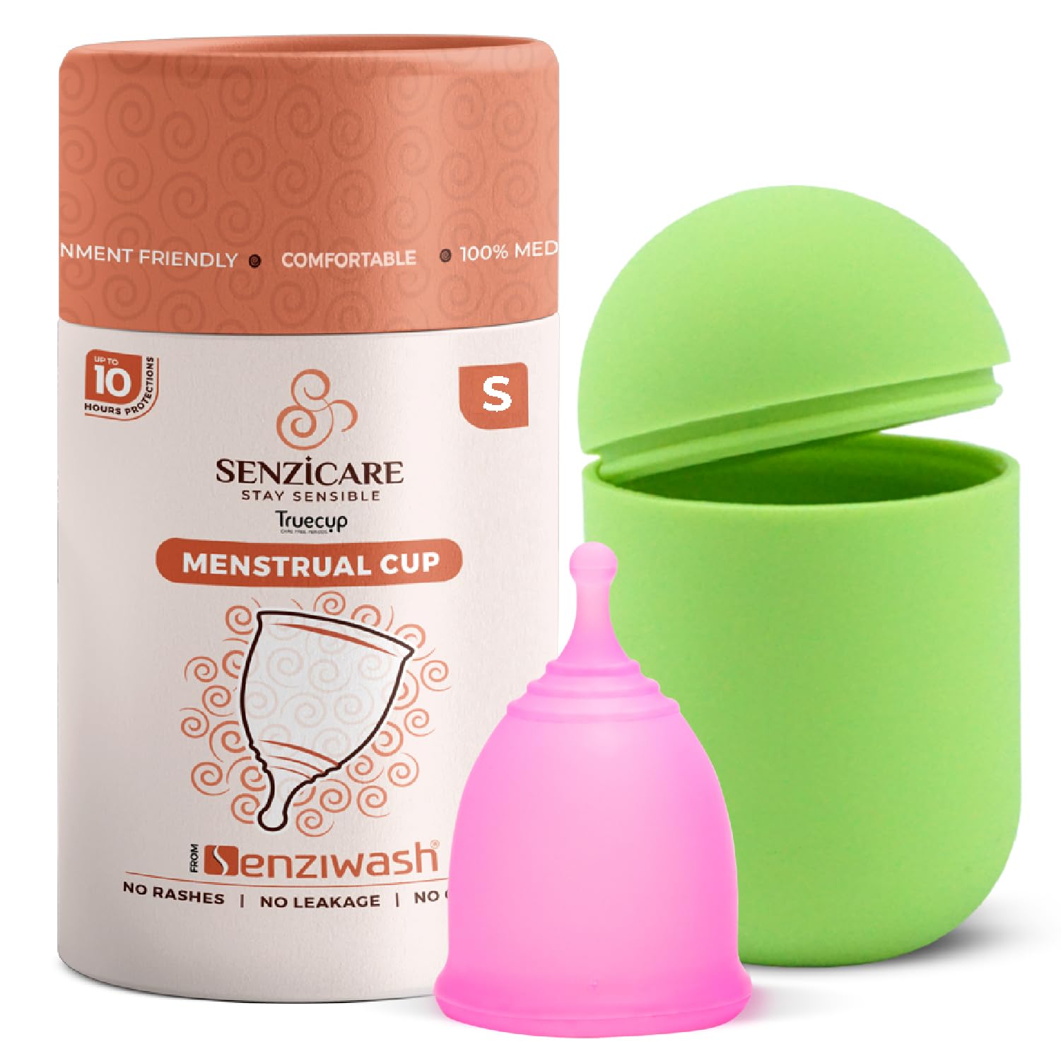 Senziwash Sterilizer & Case With Truecup Small Reusable Menstrual Cup|Portable Cleaning Container & Microwave Steamer (Sterilizer & Case (Green) + Small),Pack of 2 Count