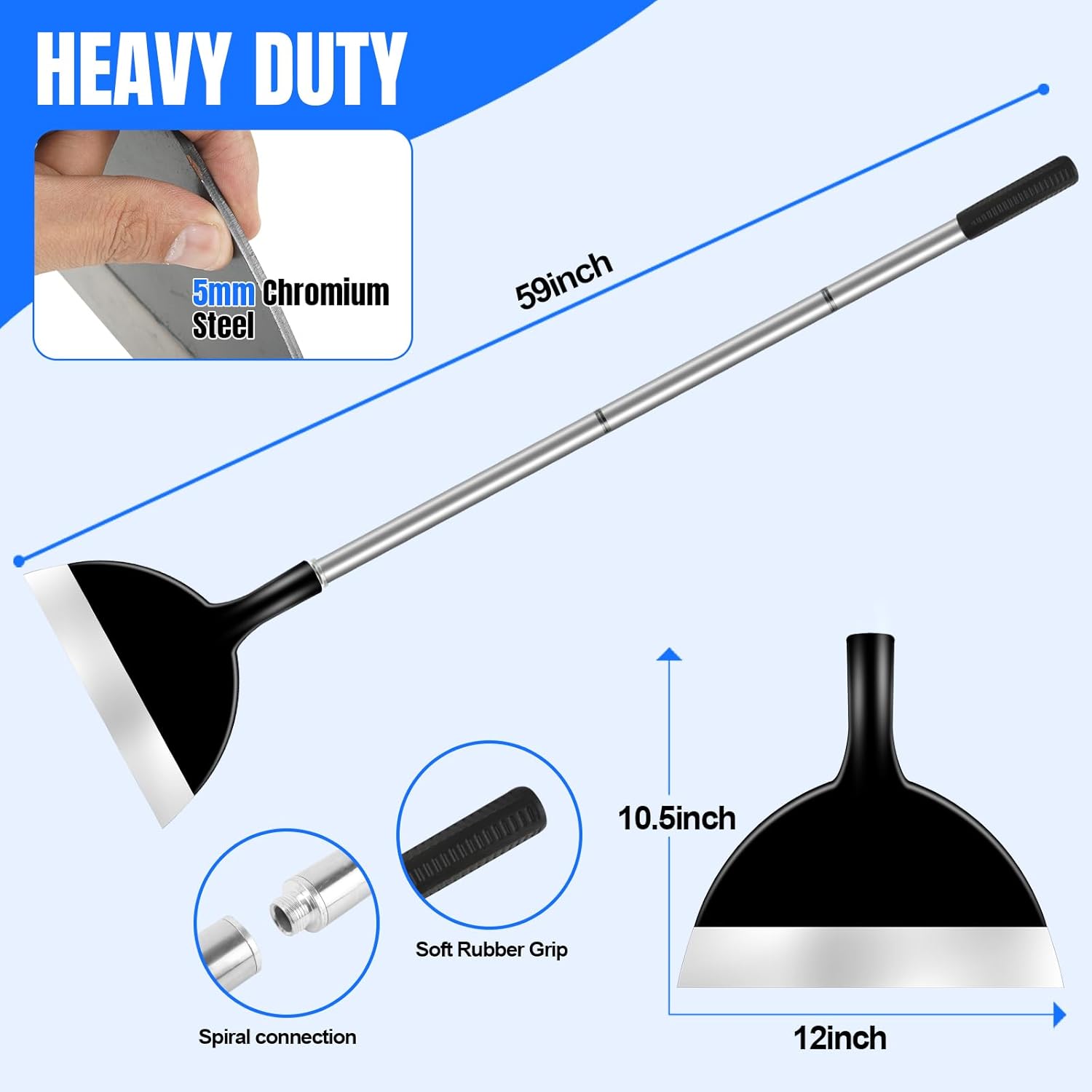 Snow Shovel, Ice Scraper, Floor Scraper Removal Tool, Flat Shovel Concrete Tools Long Handle for Driveway Sideway Walkway Road Garden Lawn Cleaning Heavy Duty - 12 INCH Wide Huge Size