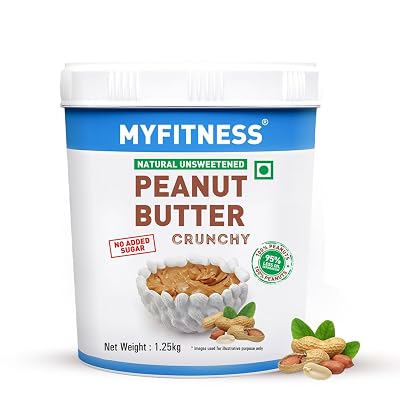 MYFITNESS All Natural Peanut Butter Crunchy 1.25kg | 32g Protein | Unsweetened | No Added Sugar or Salt | No Palm Oil | 