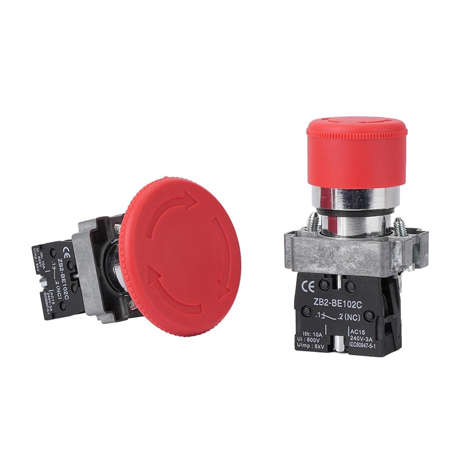 B2-BS542 BS531 BS442 BS642 Metal Mushroom Head Rotation Reset Emergency Stop Button 1Pcs(加厚银点XB2-BS642)