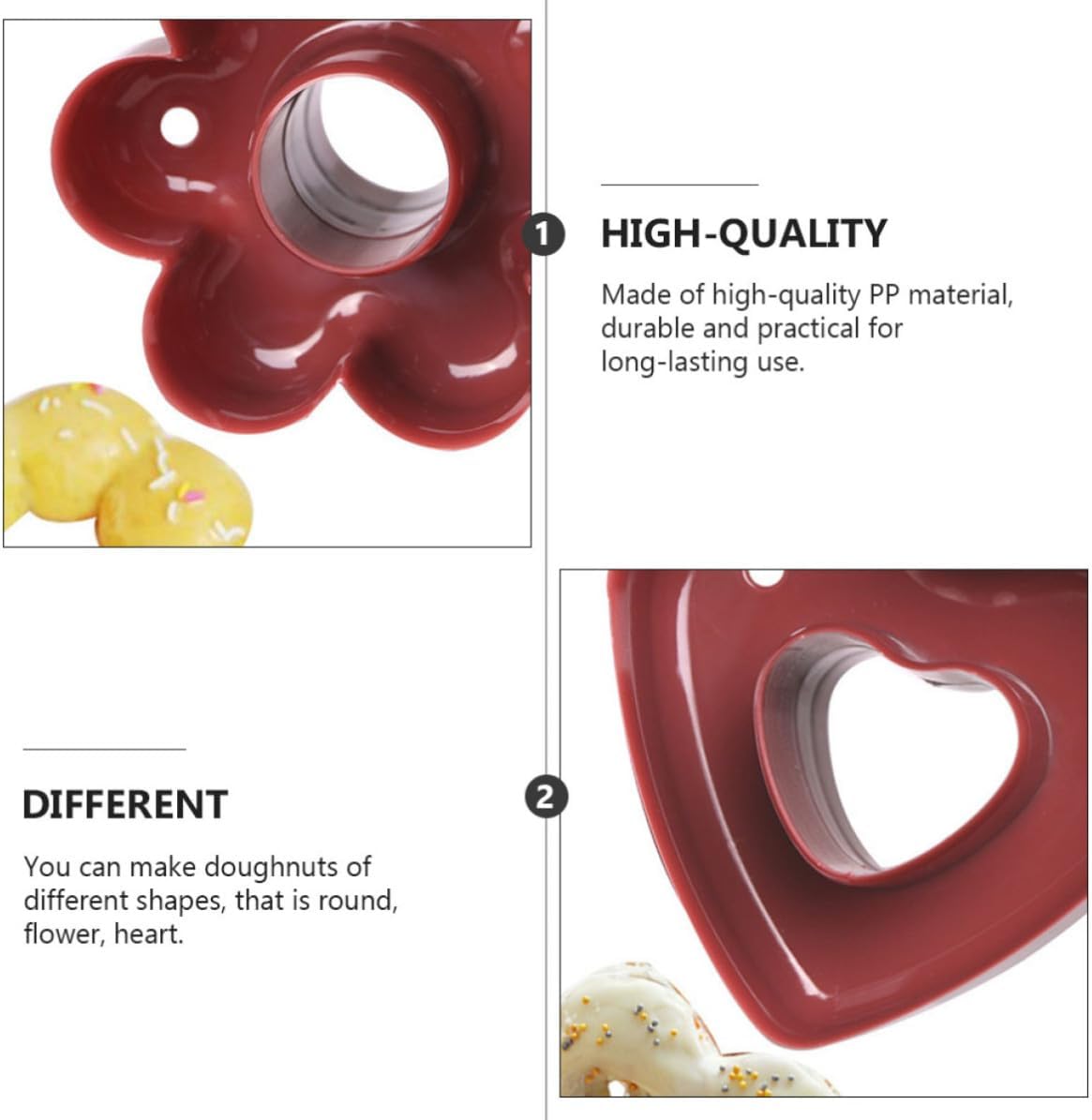 TIDTALEO 3pcs Doughnut Baking Mold Set Plastic Multi-functional Doughnut Mould, Flower, and Heart Shapes for DIY Baking Lovers Afternoon Tea and Family Dinner