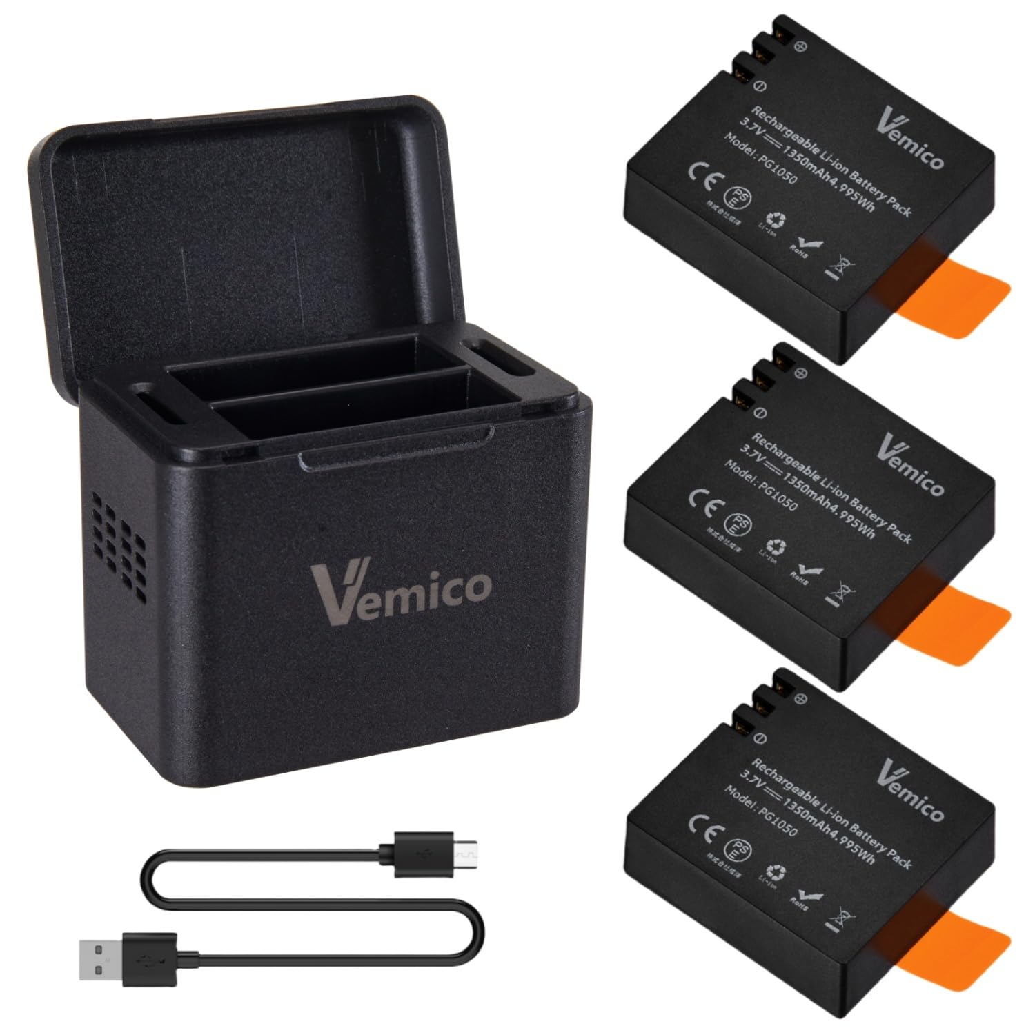 Amazon.com : Vemico Action Camera Battery Charger 3 Packs 1350mAh