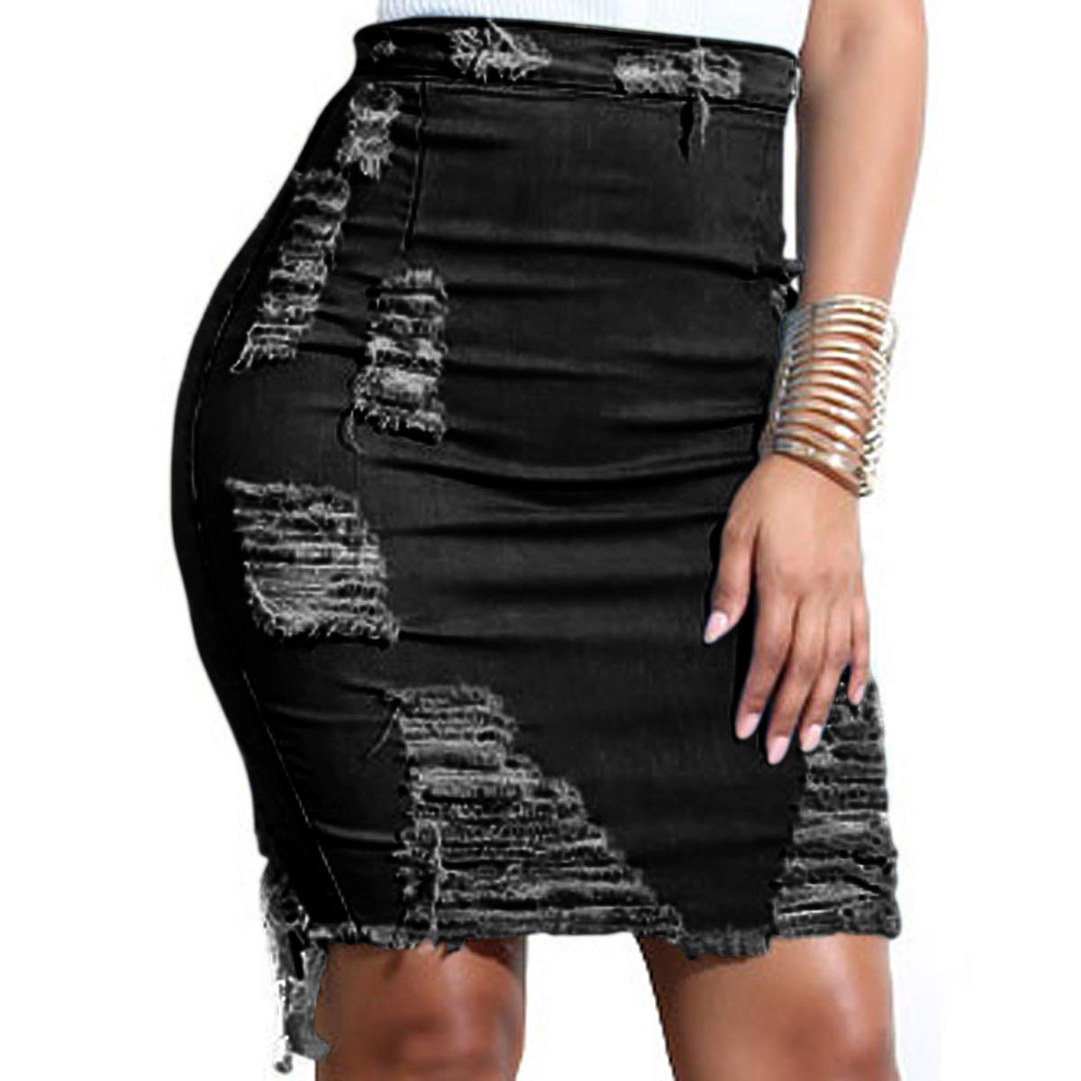 vanberfiaWomen's Casual Distressed Ripped Denim Short Skirt…