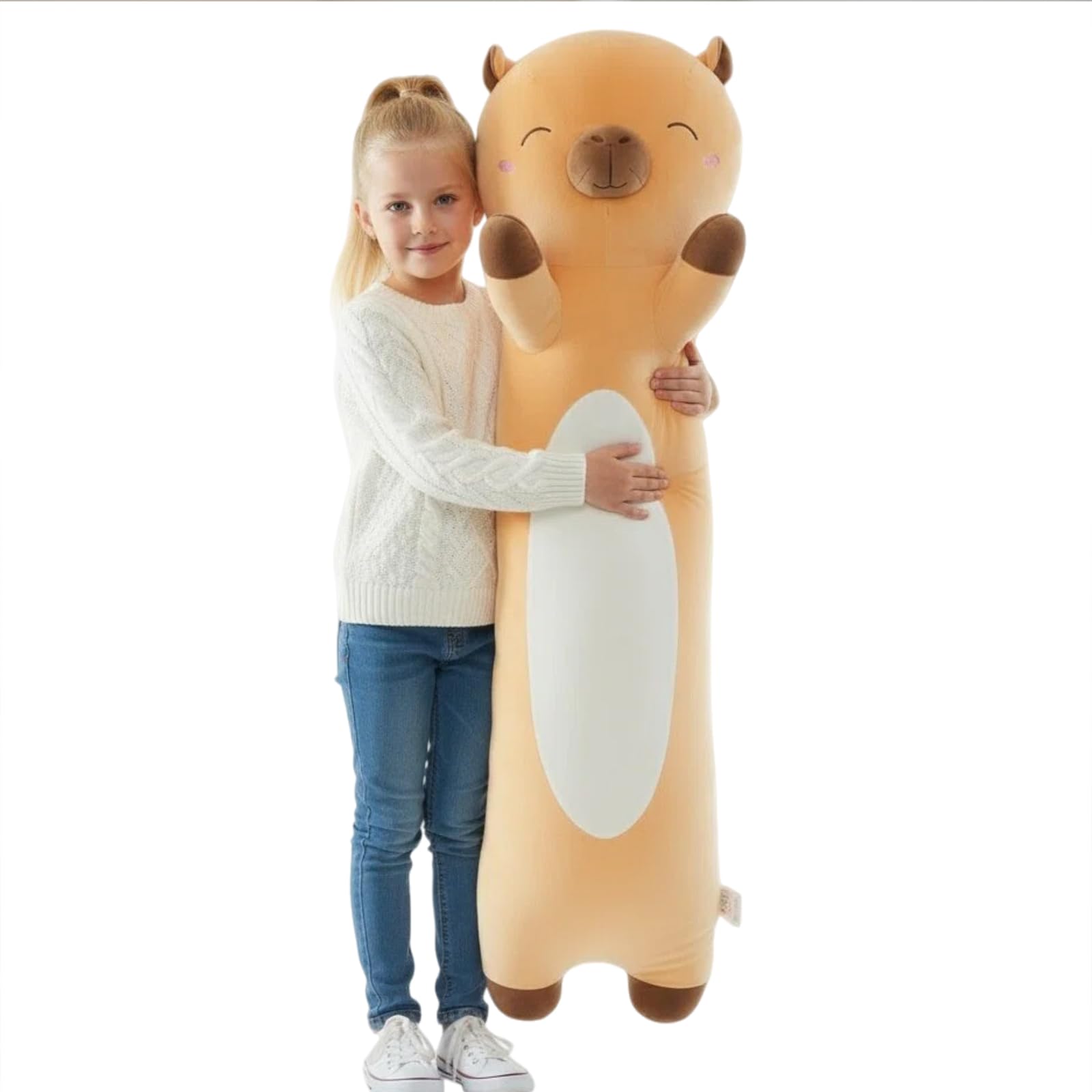 Aiuidun Giant Capybara Plush Pillow - 35.4" Extra Long Stuffed Animal Body Pillow for Kids & Adults, Super Soft Huggable Capybara Plushie Toy Gift for Christmas, Birthday, Halloween(Brown)