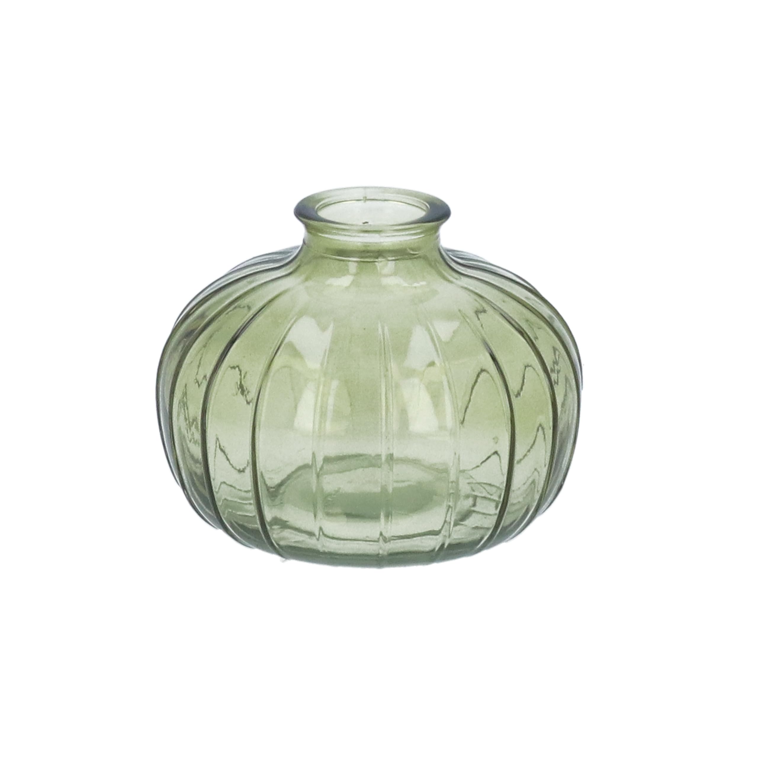 Gisela Graham Olive Green Glass Bud Vase, Ribbed Onion Shape