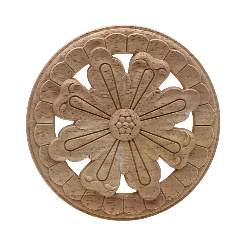 Fleur en bois sculpté vintage 30 cm pour customisation de meubles et murs