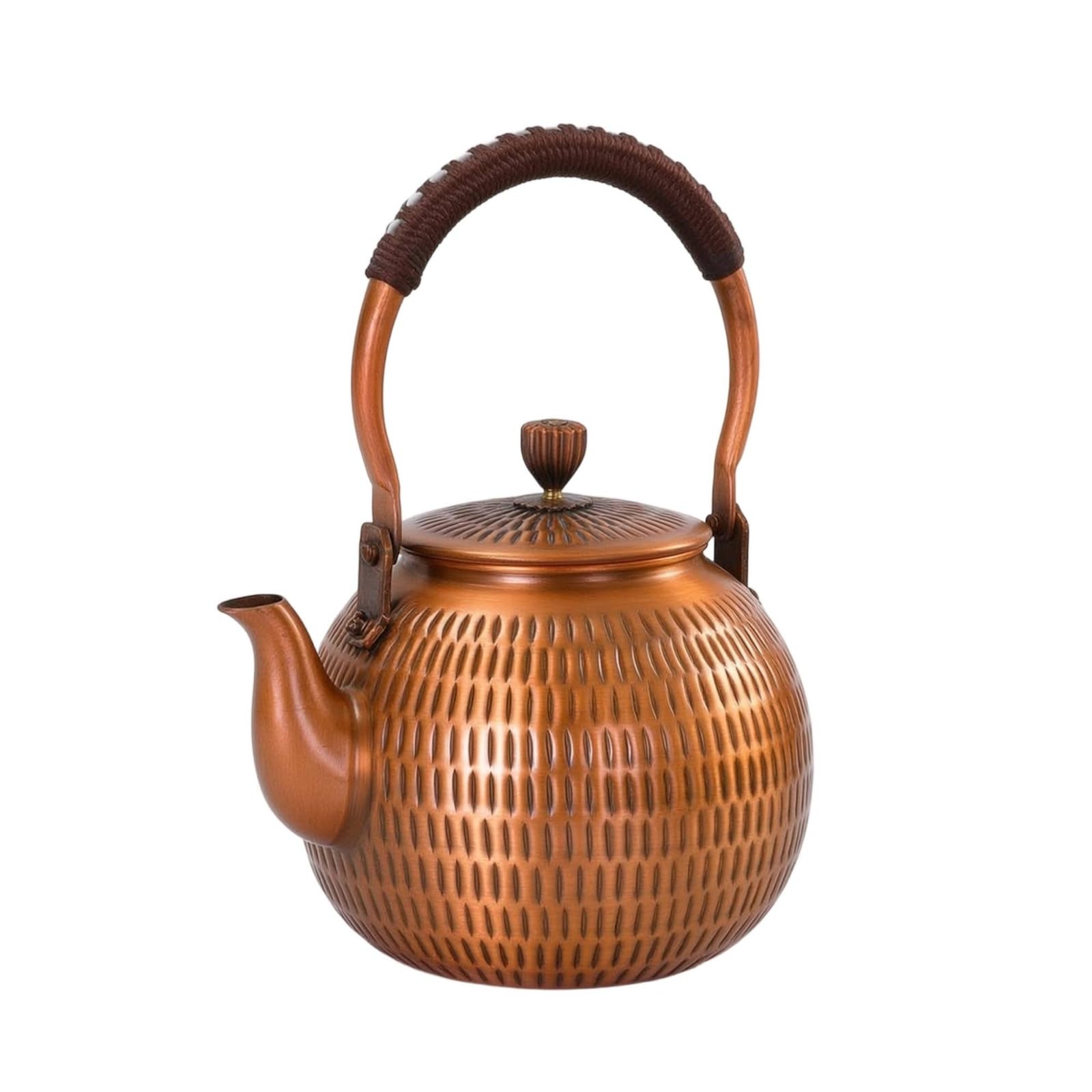 Tetera Cobre Compacta Tetera con Tapa Ergonómico Vajilla para Aficionados Al Té, 1300, Grabado Vertical
