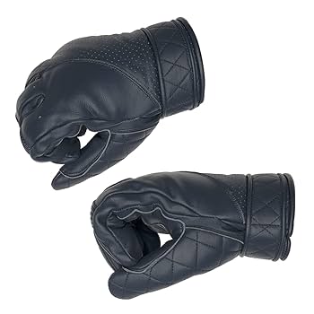 Goldtop Short Bobber Leather Motorcycle Gloves - Electric Blue (S