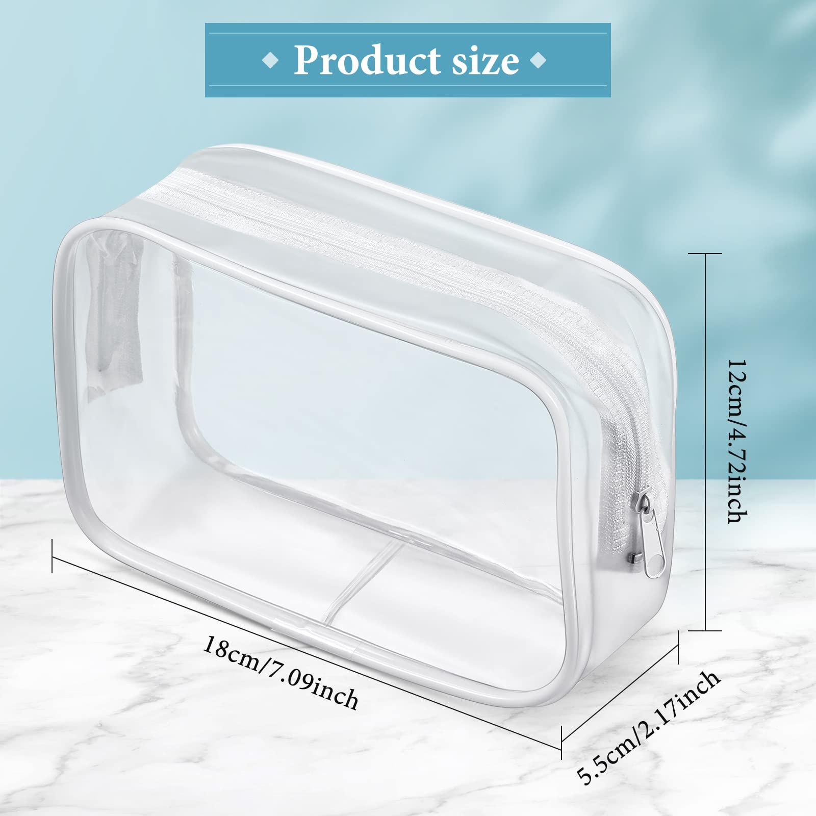 Saintrygo Confezione da 18 sacchetti trasparenti per il trucco, 7 x 5 cm, in PVC, con cerniera, per donne, uomini, viaggi, vacanze, bagno, Bordo bianco., 7.1 x 2.2 x 4.7 inches, /