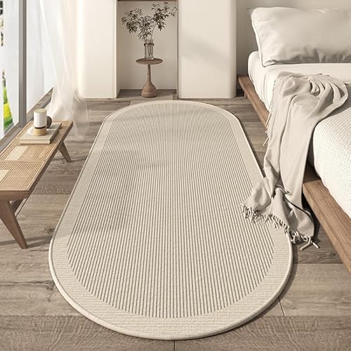 ベッドルーム楕円形のベッドサイドブランケットロングストリップライトラグジュアリーラグジュアリーセンスカーペット、ベッドフロアマットの下のマスターベッドルーム (長い水平ライトグレインベルベットコットンボトムカーペット-楕円形,60 * 180cm)