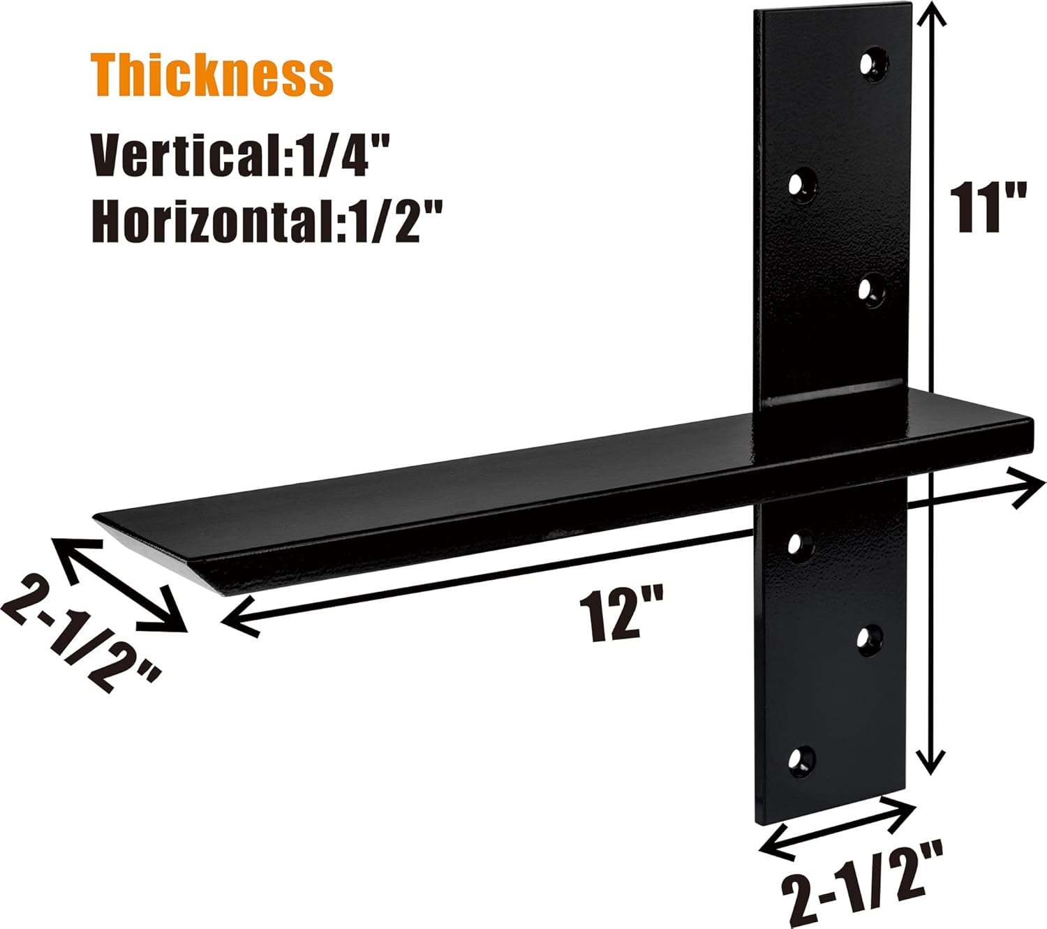 (3-Pack) Free Hanging T Shelf Bracket, Solid Heavy Duty Steel Knee Wall Hidden Granite Countertop Support Floating Bracket Hardware, Universal ,3 Count,12 Inch , DIY Projects , Screws Included