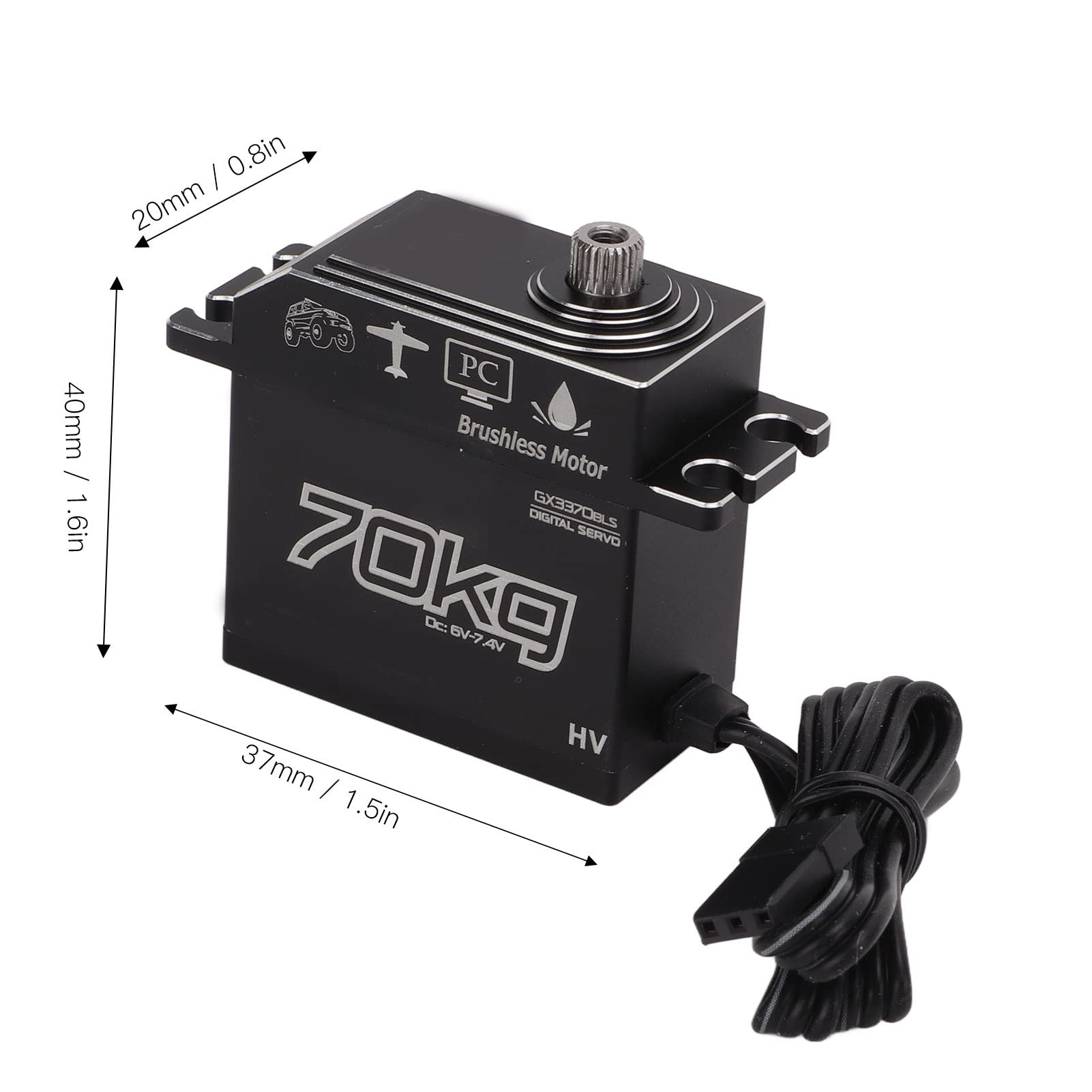 GX3370BLS 70 Kg de Servo Digital para SCX10, 1/8 1/10 Automviles RC, Servo de Direccin Impermeable IP67 con Engranajes de Acero Inoxidable