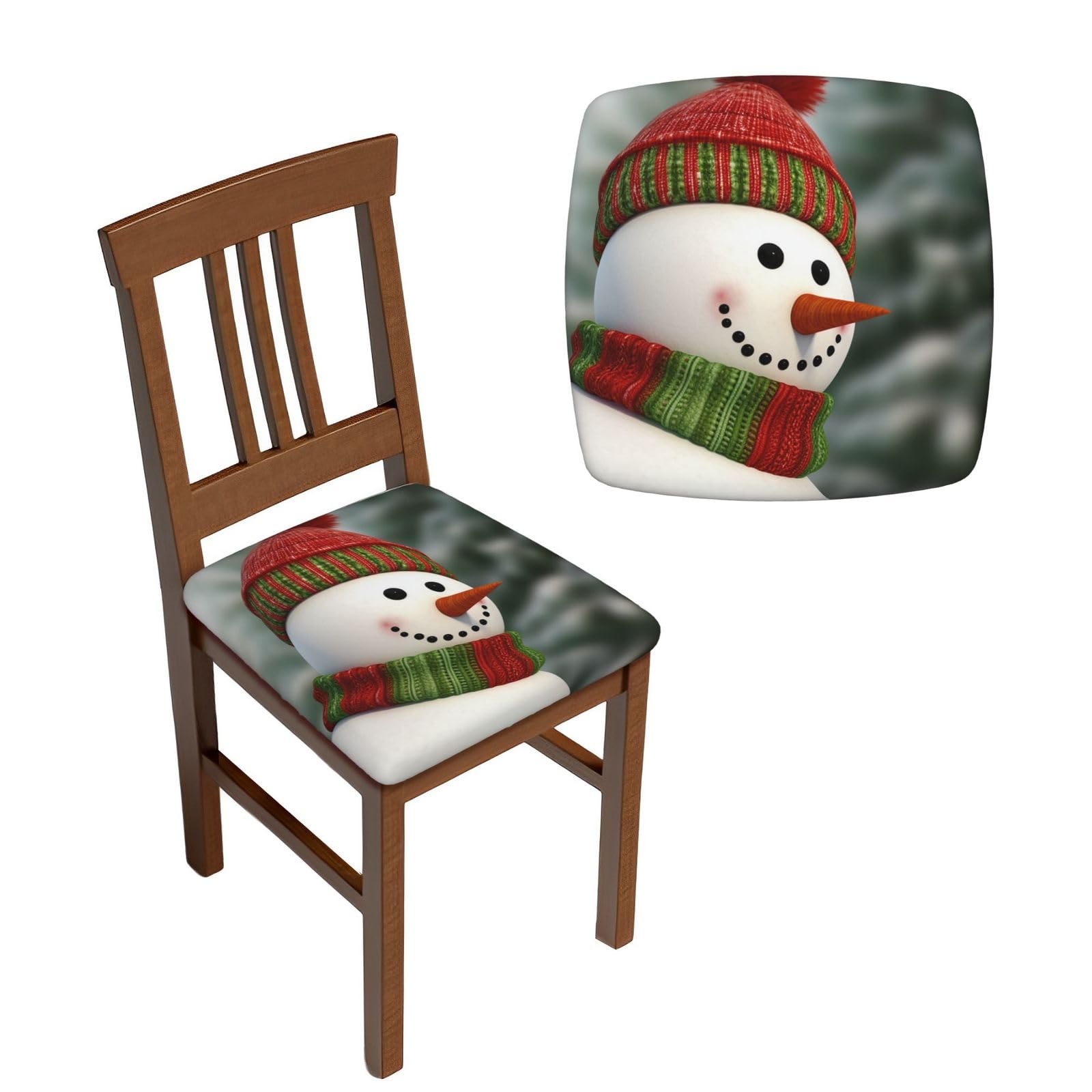 NONHAI 6PCS Dining Chair Seat Covers Set Smile Gaze Snowman Stretch Removable Chairs Covers Washable Seat Cushion Slipcovers Protector for Dining Room Kitchen Chairs