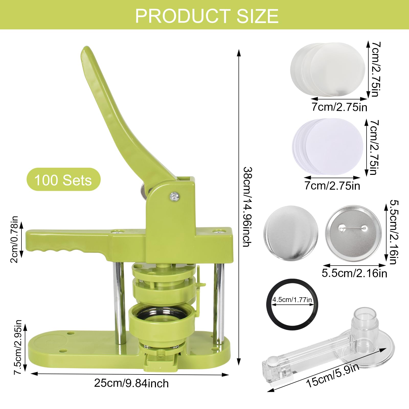 58mm Präzise Button Maker Maschine, Starker Spaß Buttonmaschine inkl. 100 Buttonmaterial-Sets, Badge Making Kit Einfache Bedienung, DIY Button Press Machine Ideal für Bastler & Kleinunternehmer