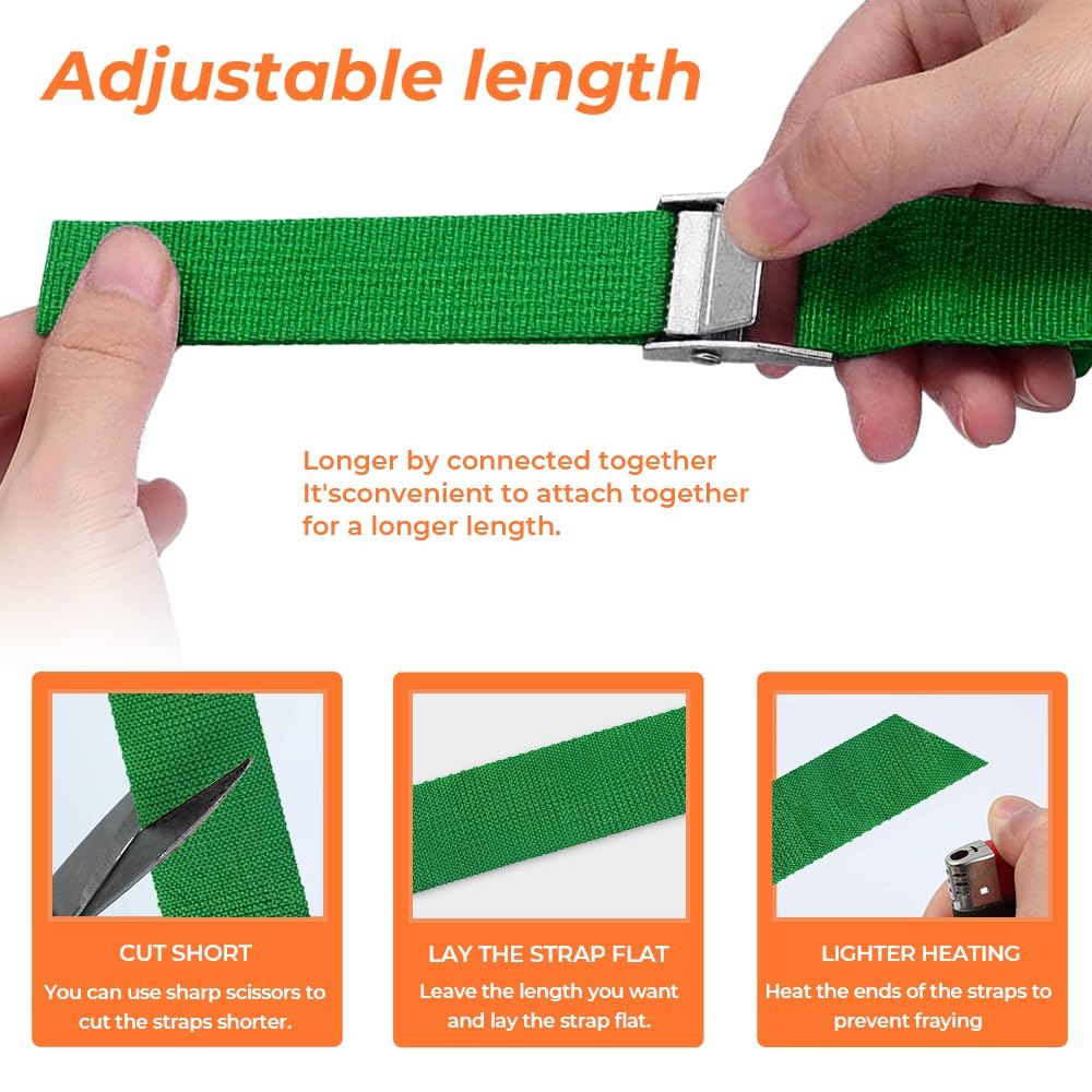 Correa de Amarre 2,5m x 2,5cm 10uds, Eslingas con Carraca Cincha de Amarre Ajustable para Portaequipajes, Portabicicletas, Coche, Motocicleta, etc. (Verde)
