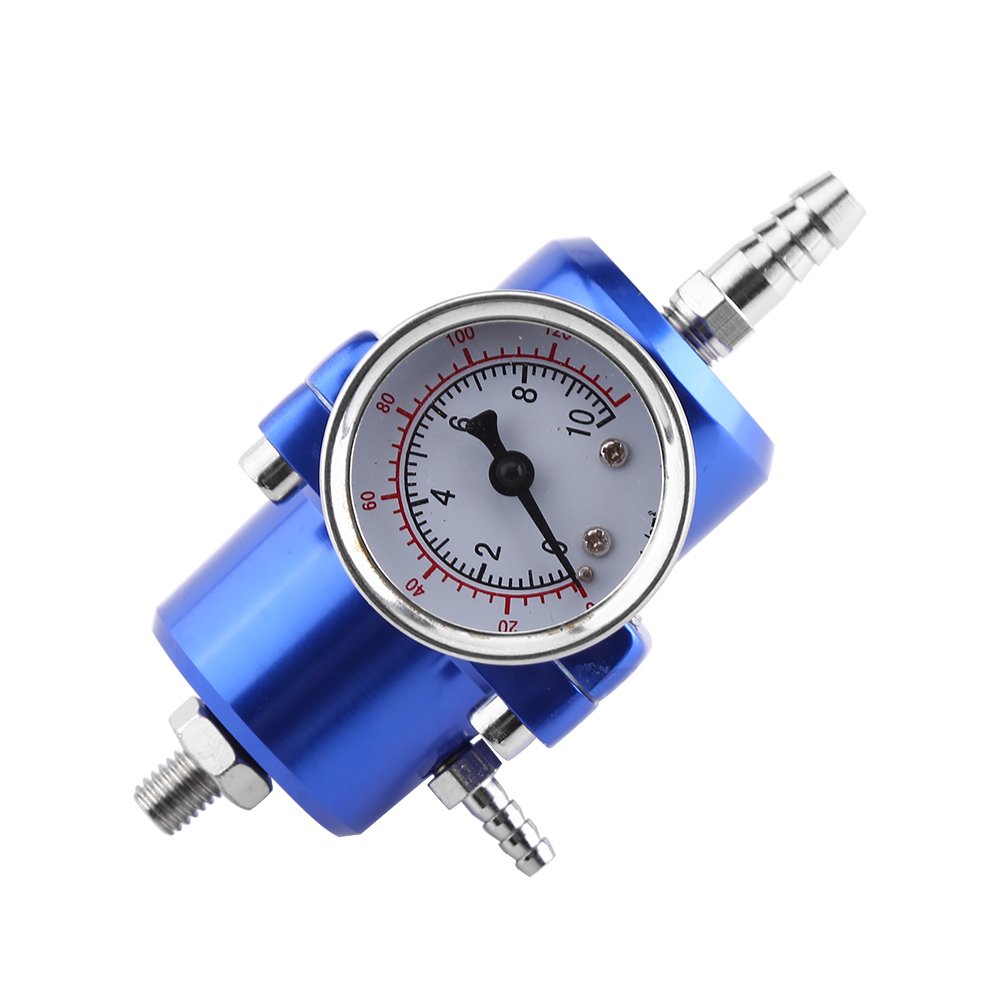 Keenso Régulateur de Pression de Carburant, Régulateur de Pression d'Essence Kit de Flexibles Manométriques Jauge 0-140 psi Réglable (Blue)