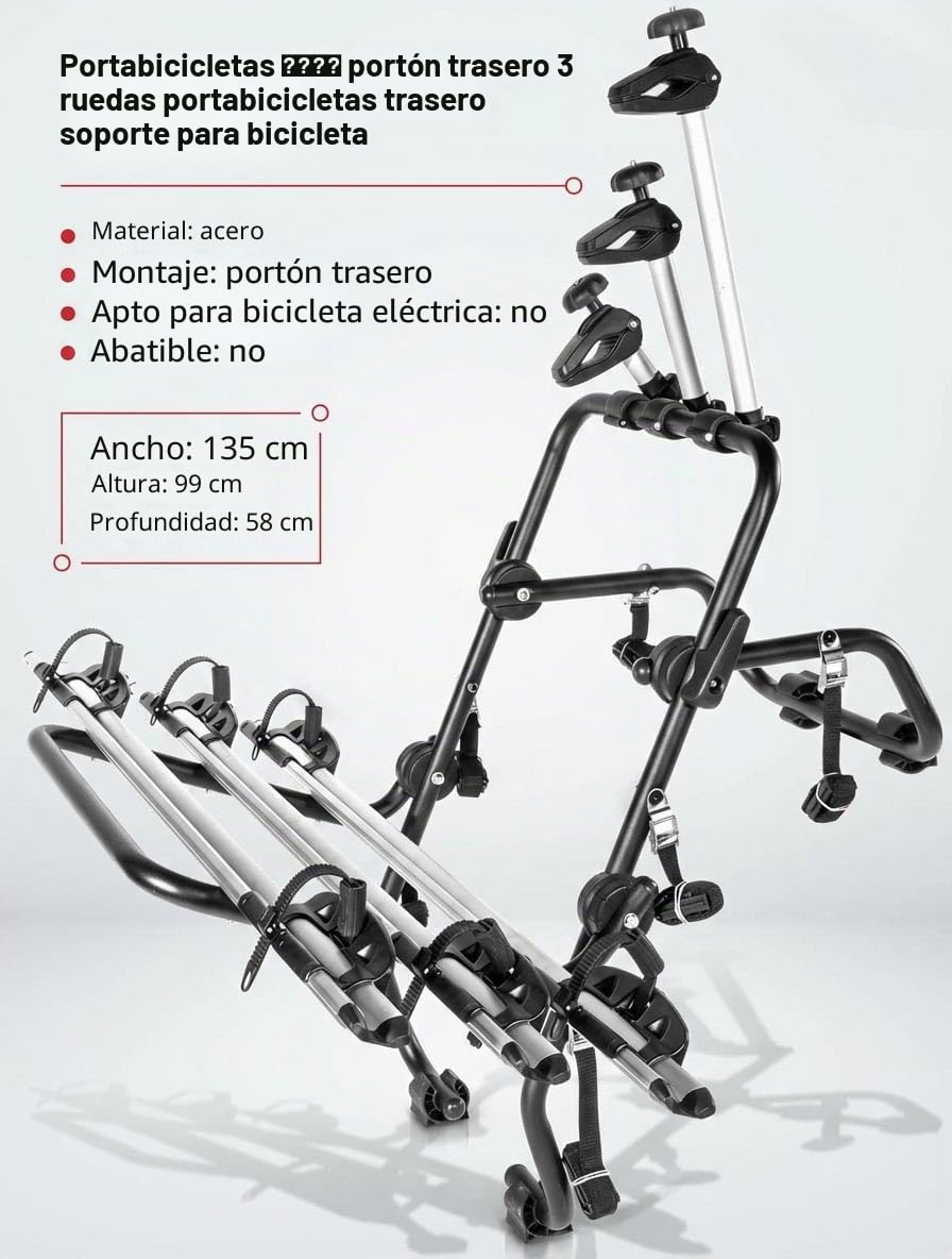 Portaequipajes trasero Portaequipajes para bicicletas con rieles 3 bicicletas | Montaje trasero de acero para 3 bicicletas