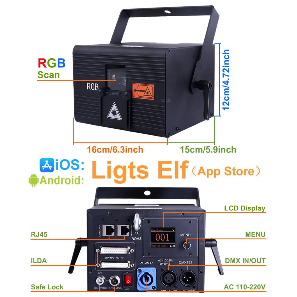 iOS & Android Phone App Edit Control RGB Animation Scan Projector Laser Lights ILDA DMX Beam Disco Wedding DJ Party Show Stage Ligsting