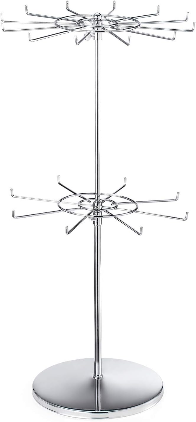 Polmart 2-Tier Spinning Display Stand ,Heavy Duty Adjustable Countertop Stand for Retail, Jewelry, Cosmetics, Crafts ,Sturdy Metal Base 360° Rotating Tiers with Height Adjustable (Silvery)