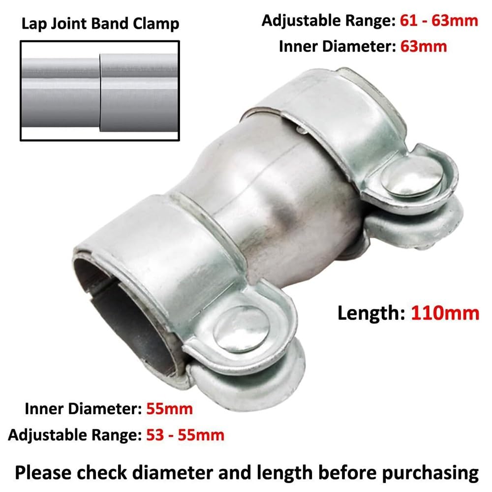 Collier De Serrage for Tuyau D'échappement en Acier Inoxydable, 1 Pièce, Connecteur De Réduction De Tuyau D'échappement De 40mm À 45mm-70mm À 76mm(55mm to 63mm)