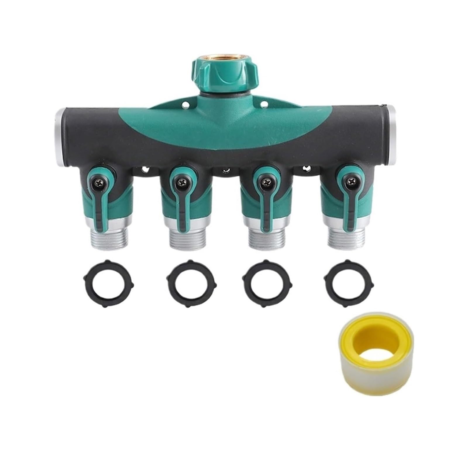 Raccordo per Rubinetto da Giardino, Sdoppiatore for Tubo da Giardino a 2 Vie 4 Verde 3/4 Pollici(Green 4 Way EU)