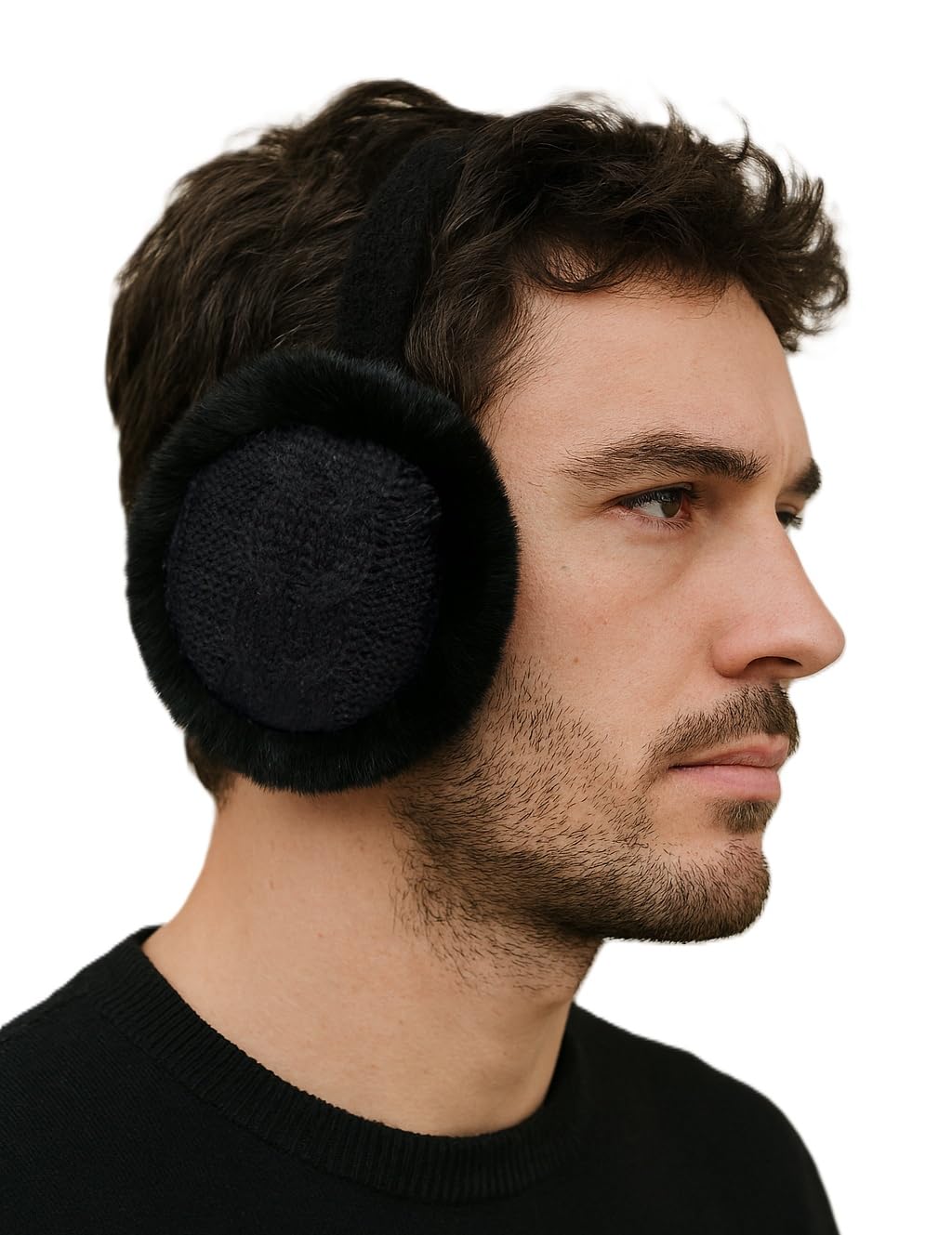 alexvyan Black Men Winter Knitted Woolen Ear Muffs Ear Warmers Warm Earmuffs Soft Extra Fur Cold Protection Earband Ear Protection Cuddly Winter Outdoor Accessories for Male-picture-25