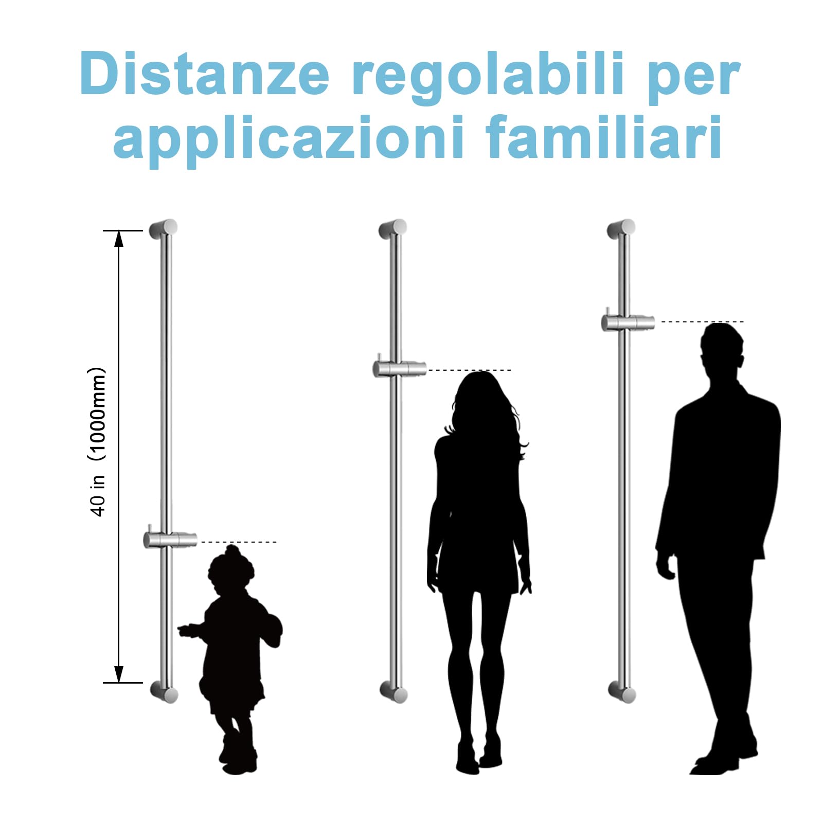 OFFO Saliscendi Doccia 100 cm,Asta Doccia a Parete,Distanza Regolabile da 60 a 100 cm,con Supporto per Asta Doccia Saliscendi,Sali Scendi per Doccia di Ricambio,Cromo