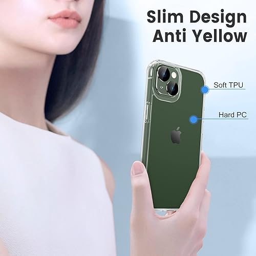 Miniatura 5 de Maxdara Funda transparente 3 en 1 para iPhone 13, con protectores de pantalla de vidrio templado + protectores de lente de cámara, delgada, a prueba