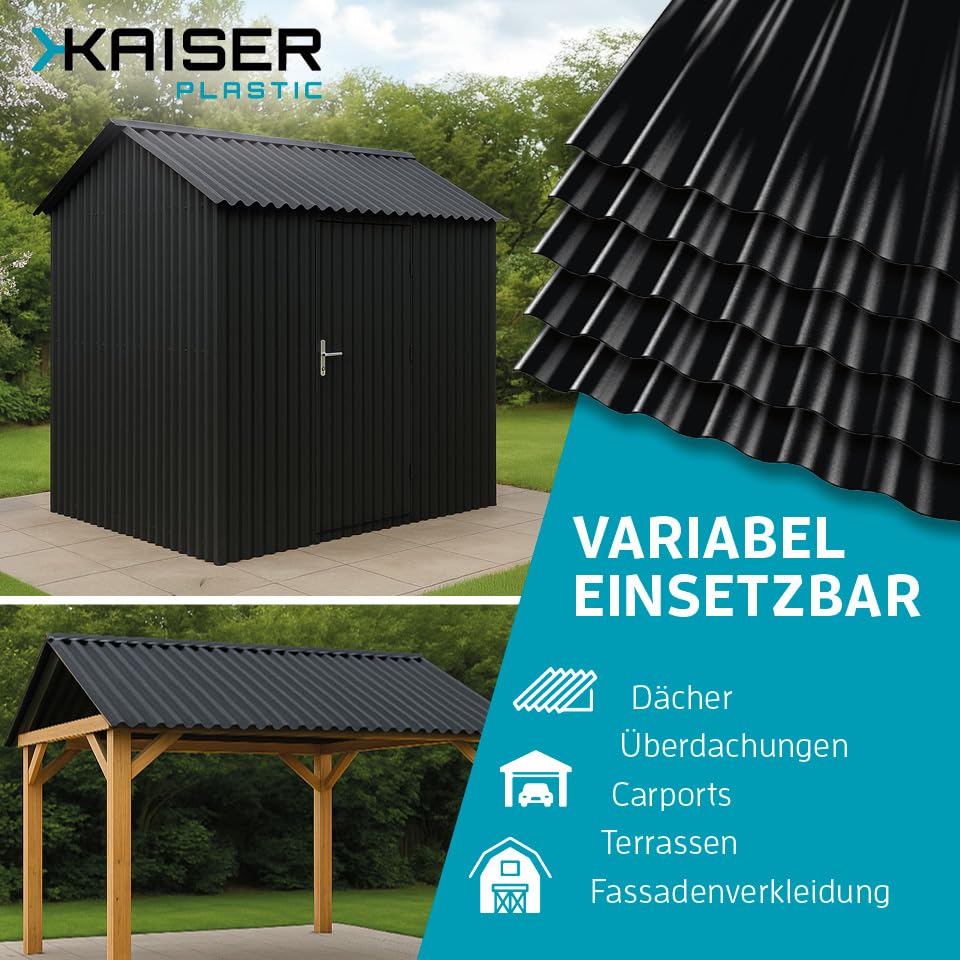 KAISER plastic® 10er Set Wellplatte | Xtra Strong (PC) | C-Struktur und schwarz | 1,2mm Stärke | Sinus 76/18 | 90 x 117 cm | Made In Germany