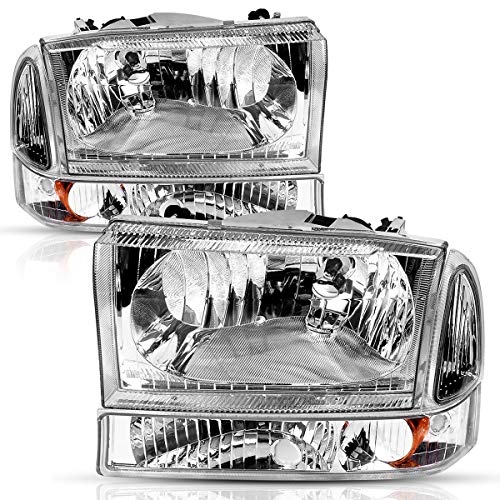 AUTOSAVER88 Headlight Assembly Compatible with 1999-2004 Ford F250 F350 F450 F550 Super Duty Chrome Housing Clear Lens w/Signal Lamps