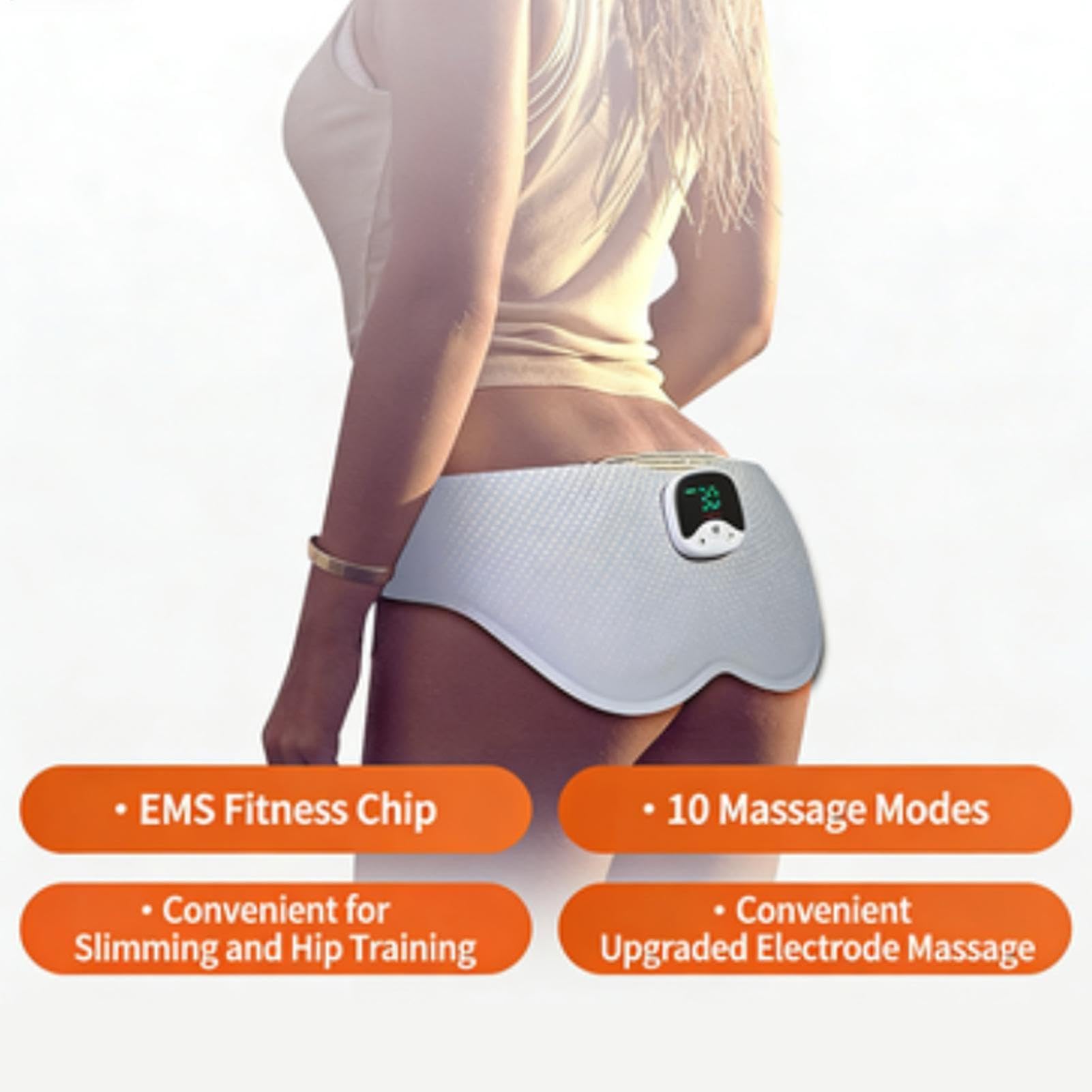 Generico Elettrostimulatore Glutei - Stimolatore Muscolare Elettronico | Trainer Glutei EMS | 10 modalità, 30 Livelli di Intensità, Telecomando Wireless, Ricaricabile, Scolpisce e Rassoda i Gluteis