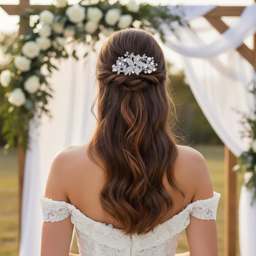 EVER FAITH Haarspange Österreichisches Kristall Braut Hibiskus Blume Blatt Creme simulierte Perle Barrette Haarschmuck