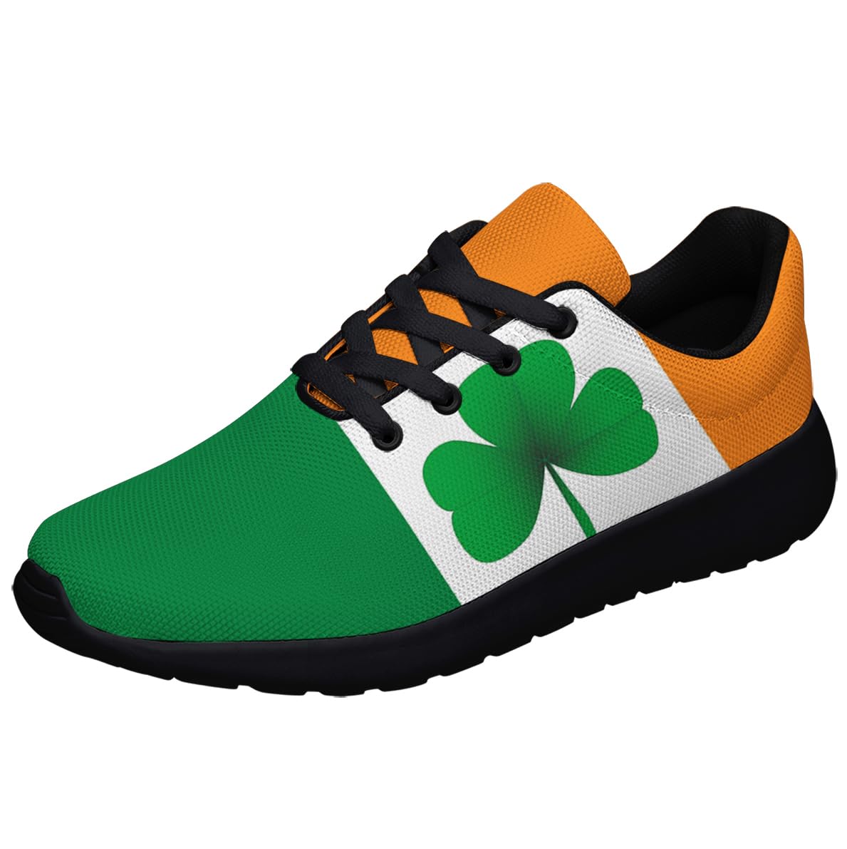 Sonzj-II Irish Clover Ireland Flag St Patrick's Day Shoes for Men Women Running Sneakers Breathable Casual Sport Tennis Shoes Gift for Him Her Black Size 4