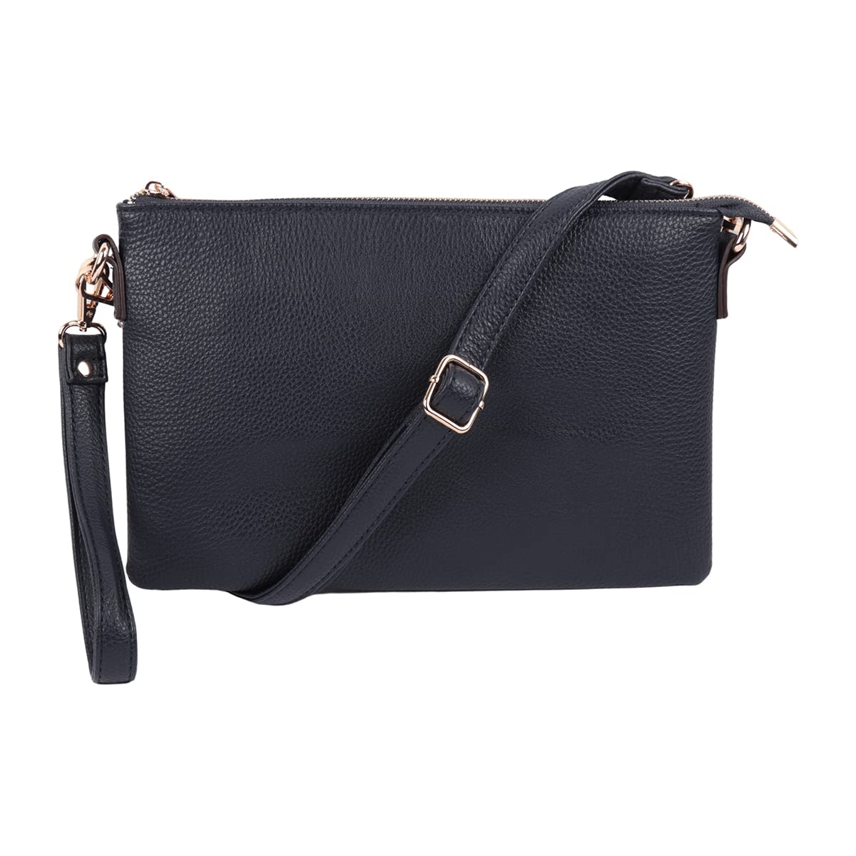 RIAH FASHION Convertible Vegan Leather Oversized Clutch Bag - Travel Purse Pouch Messenger Wristlet Shoulder & Crossbody Strap (Navy)